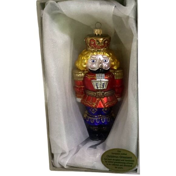 Vintage Hand Blown Glass European Crafted Nutcracker 7” Ornament - Picture 1 of 6